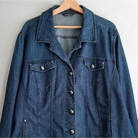 PENNINGTONS Jean Jacket Medium Blue Button Down Sz 2X - Picture 2 of 11